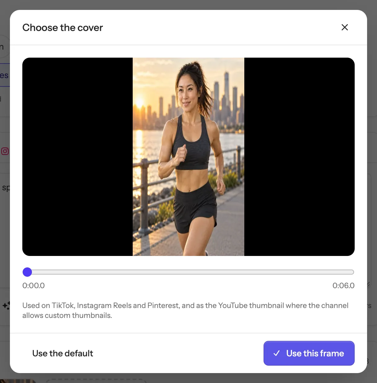 The Choose the cover window with a video frame and a slider